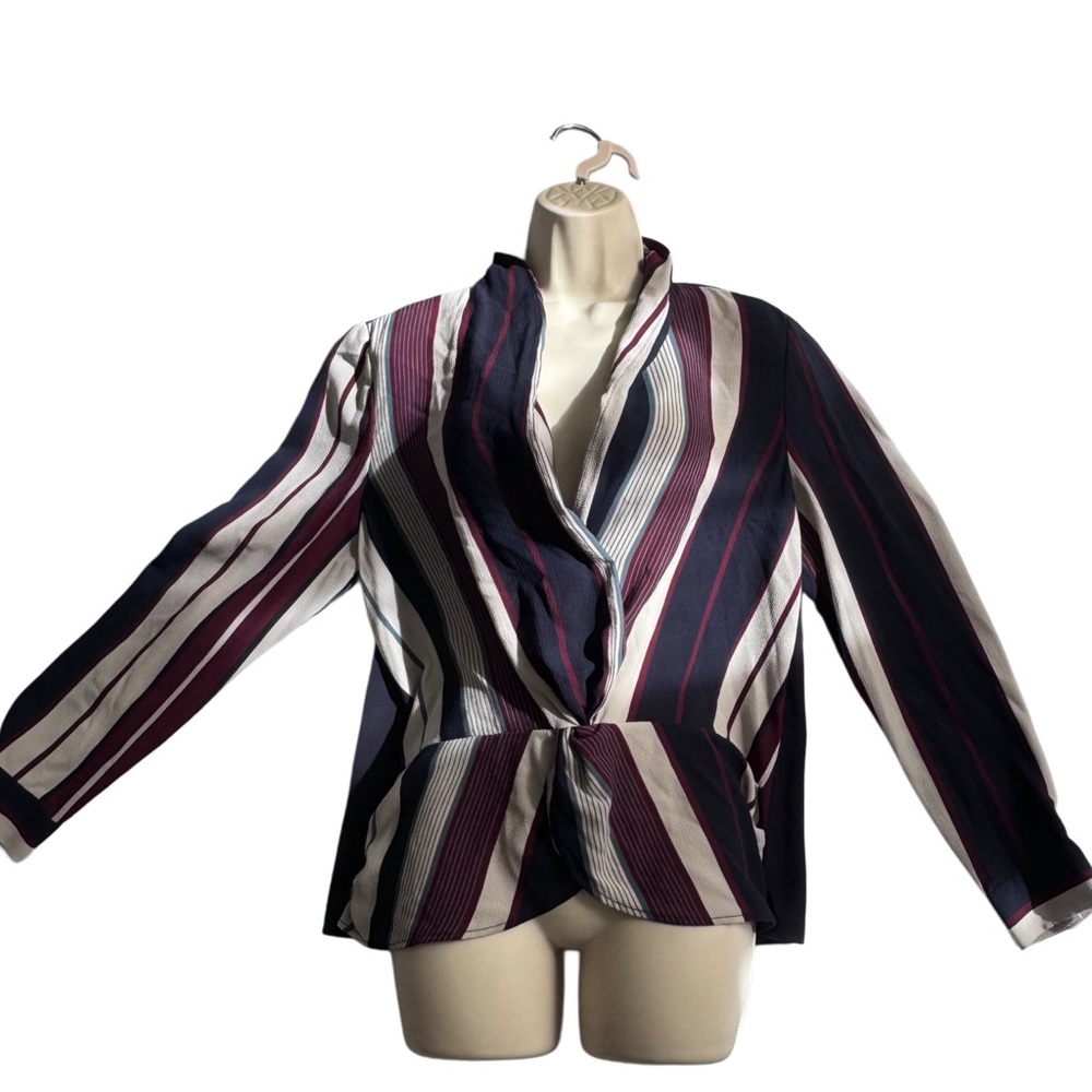 Long Sleeved Striped Rouched Blouse
